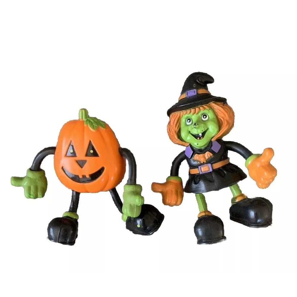 Bendable Witch  Pumpkin Toys Halloween Fun World Easter Unlimited VTG Bendy